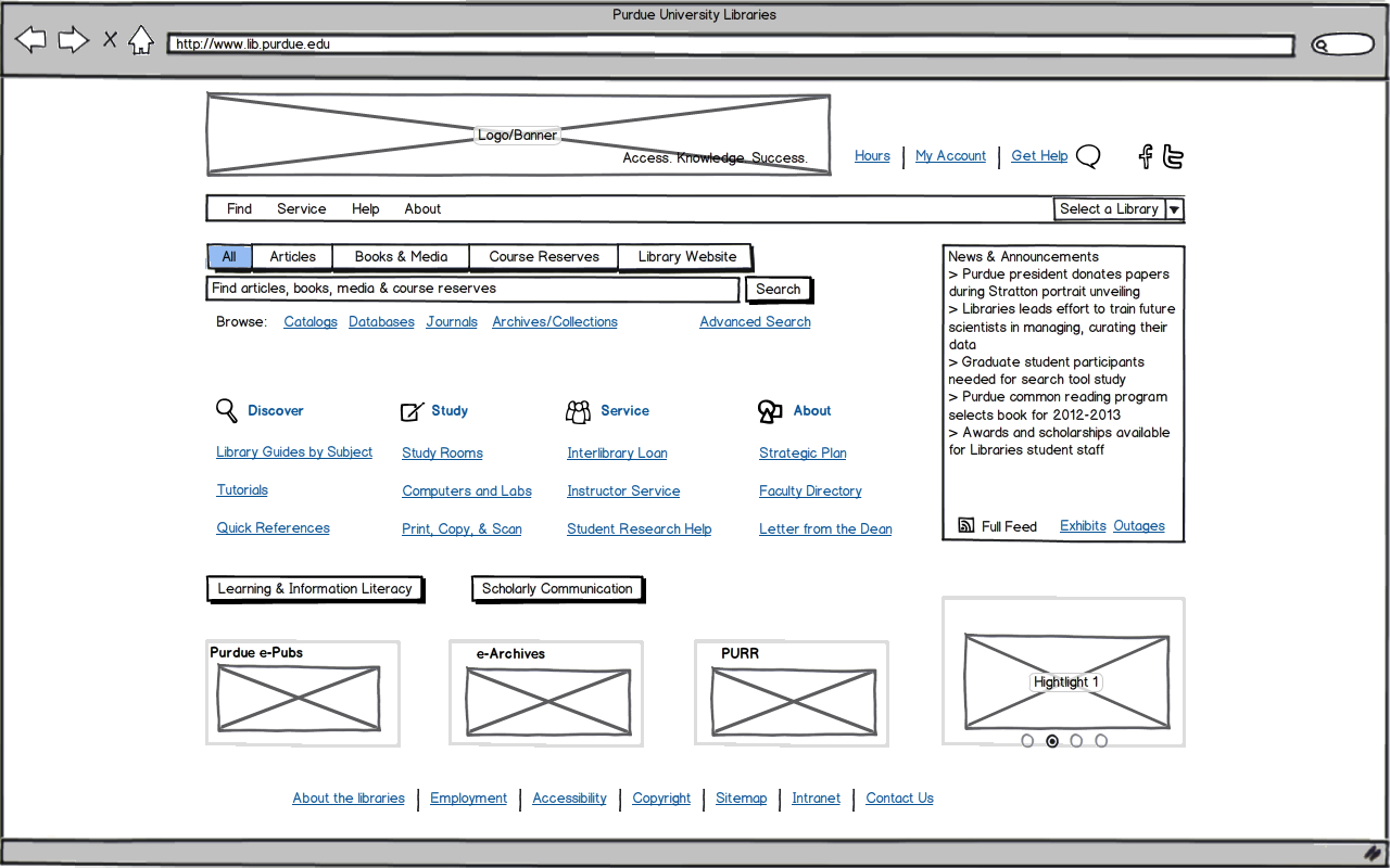 Homepage wireframe