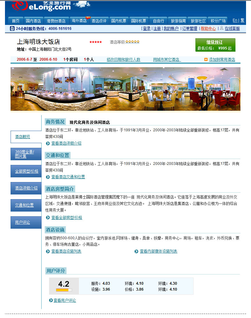 Hotel overview page